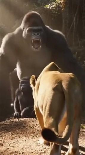 Silverback Activated GOD MODE -SAVE BABY FROM LION 🔥 #shorts #wildliferescue #silverback