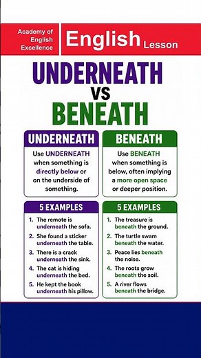 UNDERNEATH VS BENEATH | Beginners to Advanced Level | Academy of English Excellence #english