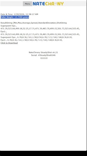 NateChrony v6.21 Shoot Data Screen