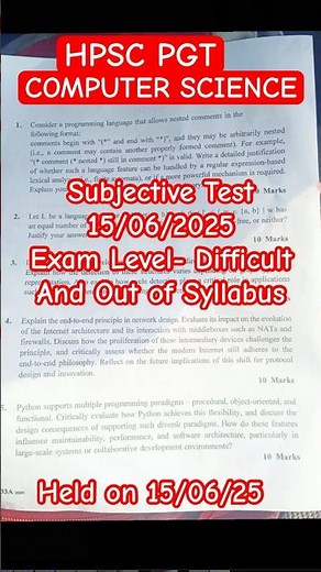 HPSC PGT Computer Science Question Paper 2025 #hpsc #dsssb #govtjobs #ssc #htet #hpscpgtexam