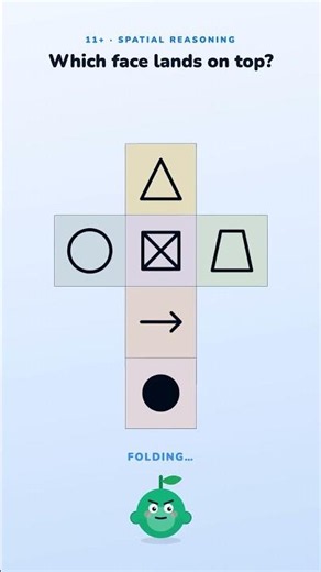 Which face lands on top when this net folds? 11+ spatial reasoning