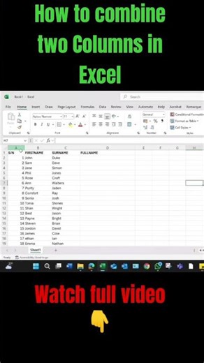 How to combine two Columns in Excel #excel #exceltips #dataanalysis #excelforbeginners #exceltricks