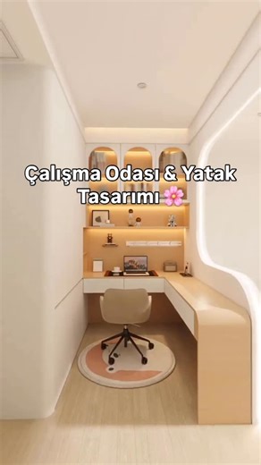 Mimar Şura Ünlü on Instagram: "Çalışma odası & Yatak Tasarımı 🌸 Tek bir oda da 2 çözüm ❗️ Fonksiyonel çalışma masası ve yatağı alçıpan ile bölüp oval form veriyoruz ve estetik görünüm sağlıyoruz. Sizde Evinizde ki yenilik için Bizimle iletişime geçebilirsiniz #keşfetteyiz#inşaat#likeslikes#roomdesign#childrenroomdecor"