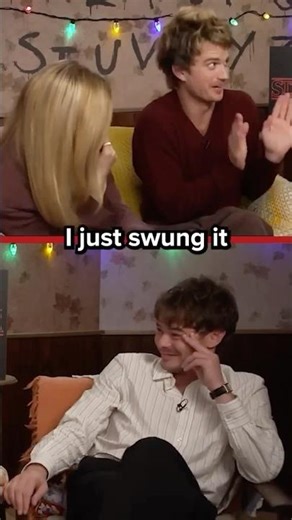 Stranger Things’ Charlie, Natalia & Joe on who gets credit for the iconic nail bat 😅 #shorts