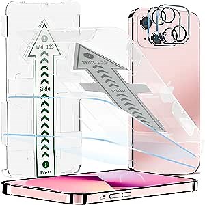 [2+2 Pack] [Auto Alignment Kit] Screen Protector Compatible for iPhone 13 with Camera Lens Protector [Shatterproof] 9H 2.5D Full Screen Coverage Tempered Glass for iPhone 13 6.1"