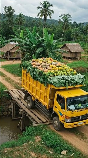 Spectacular Yellow Dump Truck Overflowing with Tropical Delights! 🍌🥭 #short