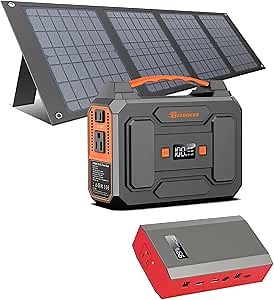 100W Portable Solar Power Station with Foldable 40W Solar Panel, 65W 110V Portable Power Bank with AC Outlet for Home Outdoor Adventure Use