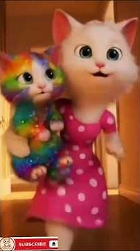 🌈🐱Cute Cat and Her Kitten Playing with Magical Rainbow Colors!"