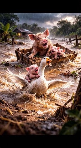 Brave Goose Rescues Piglets From Flood | Heart-Stopping Animal Survival Story