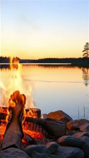 🔥 Campfire by the Lake at Sunset 🌅 Nature Sounds