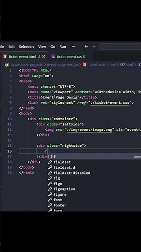 music event ticket registration form design in html css and js part-1