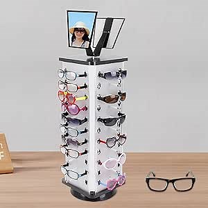 44 Pairs Sunglasses Display Stand, Glasses Display Stand with Mirror 360° Rotating Eyeglass Storage Box Glasses Holder for Retail Shop Home Sunglass Case For Multiple Sunglasses