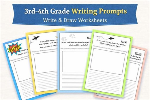 3rd-4th Grade Writing Prompts – Write and Draw Worksheets (printable Set) - Etsy UK