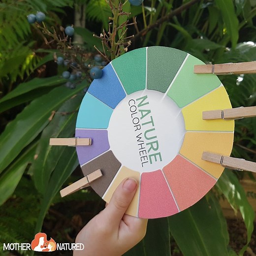 Grab this FREE printable nature color/colour wheel. All you need is a few pegs! 👉 https://mothernatured.com/printables/nature-color-wheel-printable/ | Mother Natured