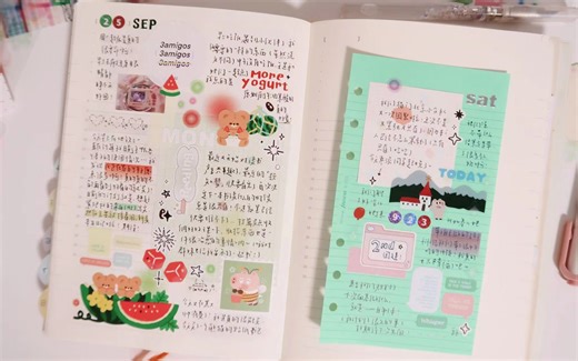 「韩系手帐拼贴」 ＊. 。余白拼贴 | 西瓜味的夏天到了末尾 | 来自朋友们的投喂好开心~