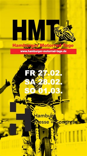 Die Hamburger Motorradtage 2026 stehen vor der Tür. Bald öffnen sich die Tore für alle Motorradfans! Termine: Freitag, 27.02. – Sonntag, 01.03. Standort: Messe Hamburg Sichert euch jetzt eure Tickets über unsere Website. Link in der Bio. #HMT2026 | Hamburger Motorrad Tage