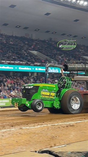 The "Tinker Toy" competing inside Freedom Hall during the 2025 National Farm Machinery Show Championship Pull in Louisville, KY! Darryl Folz will pull the "Tinker Toy" on Wednesday night of the 2026 NFMS with hopes of advancing to the Saturday night Finals! 2026 dates: February 11-14. #ProPulling #PoweredByScience #IHRA | Pro Pulling League