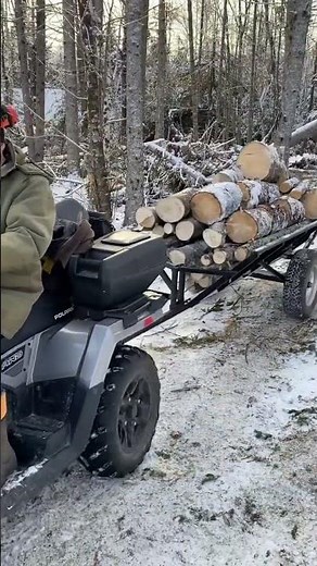Polaris Sportsman 570 hauling logs out on homebuilt ATV logging trailer..