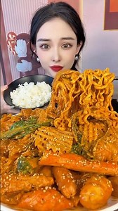 Sticky Spicy Mala Noodles Challenge🥵 #mukbang #asmr
