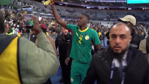Senegal show off AFCON trophy after victory over Peru in Paris
