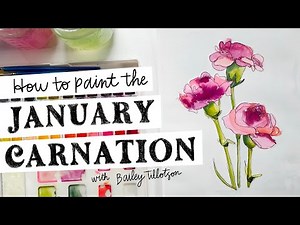 How to watercolor PAINT a Carnation -- January Birth Flower Outline