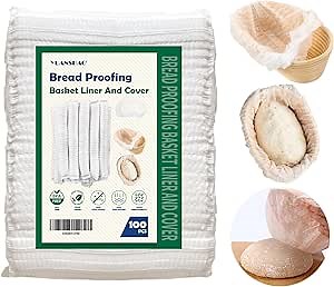 100 Pcs Banneton Liner,Banneton Bread Proofing Basket Non Woven Liners Non-Stick Dough,Bread Proofing Cover,Elastic Banneton Basket Liner for Prevents Dough from Sticking to Basket