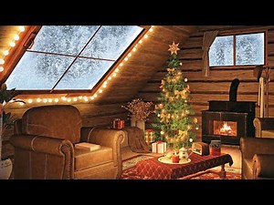 Winter Day in Cozy Christmas Cabin with Snowstorm, Fireplace and Relaxation Ambience