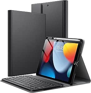 JETech Keyboard Case for iPad 10.2-Inch (2021/2020/2019 Model, 9th/8th/7th Generation) with Pencil Holder, Magnetic Detachable Bluetooth Wireless Keyboard, Soft TPU Back Stand Cover (Black)