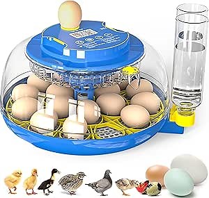 Egg Incubator, Adjustable Turning Time, Humidity and Hatch Day Display,Egg Candler,Automatic External Water Bottle Refill, Hatching Chicken Quail Duck Turkey Goose