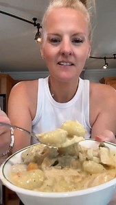 Creamy Chicken Gnocchi crockpot meal! Stupid simple (cheap!) and sooooo delicious! 3 chicken breasts, one bag of frozen vegetables, one can cream of chicken soup, one can cream of celery soup, 3 cans of milk, season to your liking and two packages of boxed gnocchi. Cook everything besides the gnocchi in crockpot on high for 3 to 5 hours or low 6 to 8. Once the chicken is done, remove chicken, shred, put it back in the pot with the boxed gnocchi. Cook altogether until incorporated for 5 to 10 min