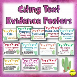 Watercolor Cactus Citing Text Evidence Posters