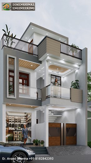 22x55 House Animation #houseanimation #front_elevation #housedesign | Dimensional Engineering