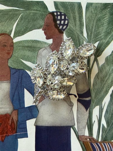 1950s Silver Tone Rhinestone Brooch Vintage Mid Century Floral Crystal Statement Pin Old Hollywood Glam Jewelry - Etsy