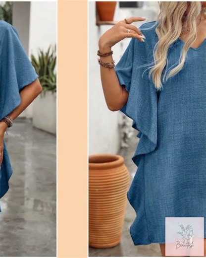 Flowy Sleeve V-Neck Casual Mini Dress