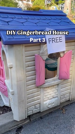 Ashley Brandfass on Instagram: "Turning a free kids’ playhouse into a LIFE-SIZE gingerbread house! ✨ Part 3 is all about DIY oversized candy, and these are my faves: giant cupcakes 🧁, lollipops 🍭, and candy cane swirls! Am I overdoing it, is it just right, or is something off?! I can’t decide 🤔 And don’t hate me if there is a part 4 because sometimes I can’t help myself 👀"