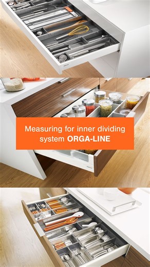 Blum Australia on Instagram: "Want to add an inner dividing system to your Blum TANDEMBOX drawers? Here’s how to measure for your ORGA-LINE setup. Take note of these two key measurements: 1️⃣ Internal cabinet width 2️⃣ Nominal drawer side length #blumforyou #innerdividers #howto #cabinetry #drawers #pullouts #TANDEMBOX #innerdividers #organisation #storage #demo"