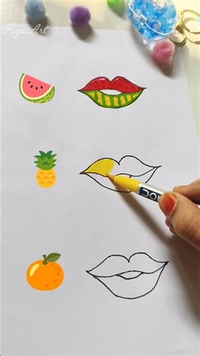 Satisfying Lips with Fruits Drawing | Relaxing Art for Stress Relief #shorts #art #drawing #viral