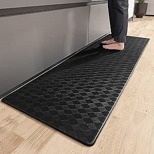 Color&Geometry Anti Fatigue Cushioned Kitchen Floor Mats,17"X47",Runner Rug Non Slip Waterproof,Memory Foam Padded Standing Mat for Front Sink,Black