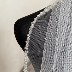 Handmade Beaded Bridal Veil, Ivory Wedding Veil With Pearl and Crystal Edge, One Tier Cathedral Veil, Elegant Beads Trim Veil - Etsy