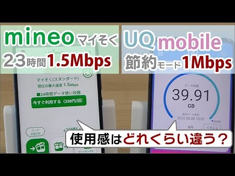 マイネオ1.5Mbps vs UQモバイル1Mbps 使用感はどれくらい違う？検証してみた！