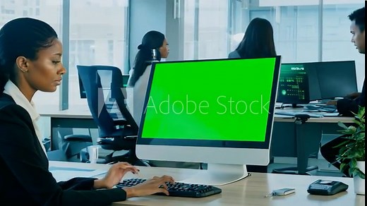 Woman working on computer in modern office setting during daytime