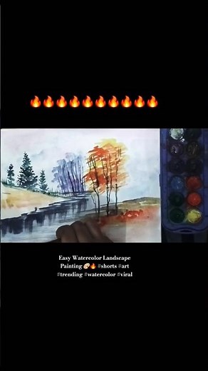 "The most Easy Watercolor Landscape Painting for Beginners 🌄 | Step by Step Tutorial #Shorts"