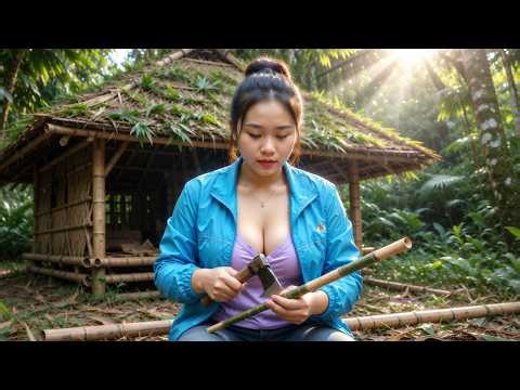 How to Build A-Frame Tarp Shelter by River | Woman Bushcraft
