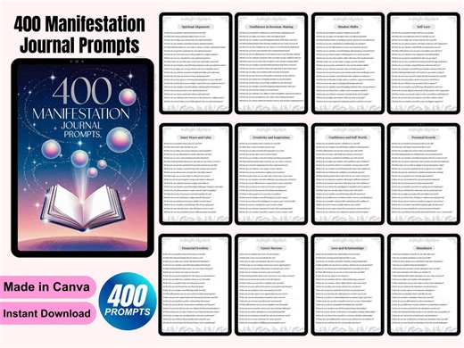 400 Manifestation Journal Prompts | Printable Self-reflection Workbook | Canva Editable | Gratitude & Mindset Planner - Etsy