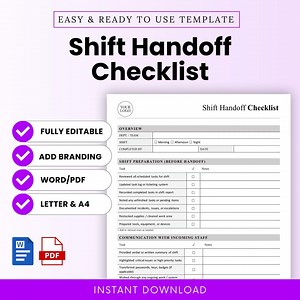 Shift Handoff Checklist Template - Word & PDF, A4   US Letter - Etsy Australia