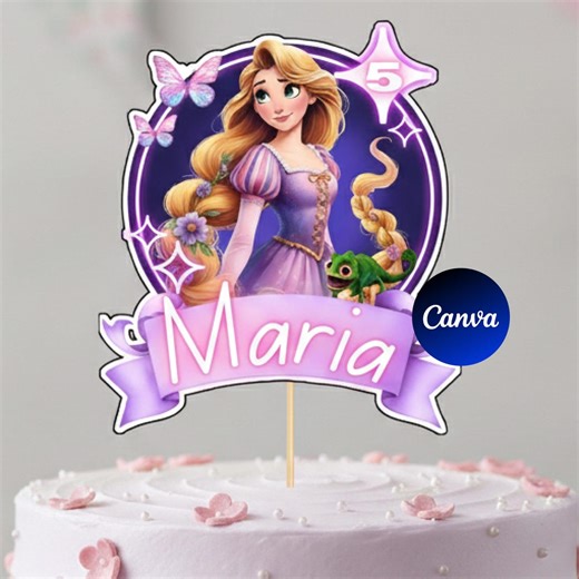 Editable Tangled Cake Topper | Rapunzel Birthday Topper Template | Canva Digital Download - Etsy