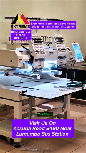 Extreme Zambia on Instagram: "This is a 2-head embroidery machine ,DAHAO computer, Working size:400mm*450mm, Unlock Precision & Speed with the EXTREME Professional 2 Heads Embroidery Machine! Selling at 180,000K Why Choose It? ✅️Dual-Head Efficiency- Double the output, perfect for scaling you rembroidery business! ✅️Professional Stitching-Flawless,high-quality designs on fabrics,caps, jackets, and more. ✅️User-Friendly Tech-Advanced controls for intricate patterns, yet simple enough for beginner