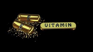 Animation with Golden Pills of Vitamin E, Alpha Channel, 3D Render