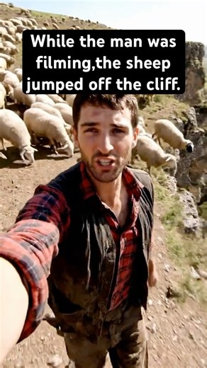 #emotionalstory 💔 Young Shepherd Runs as His Sheep Jump Off the Cliff