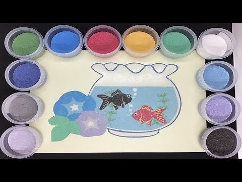 【砂絵】カラーサンドで描く金魚とアサガオ/[Sand painting] Goldfish and morning glory drawn with color sand